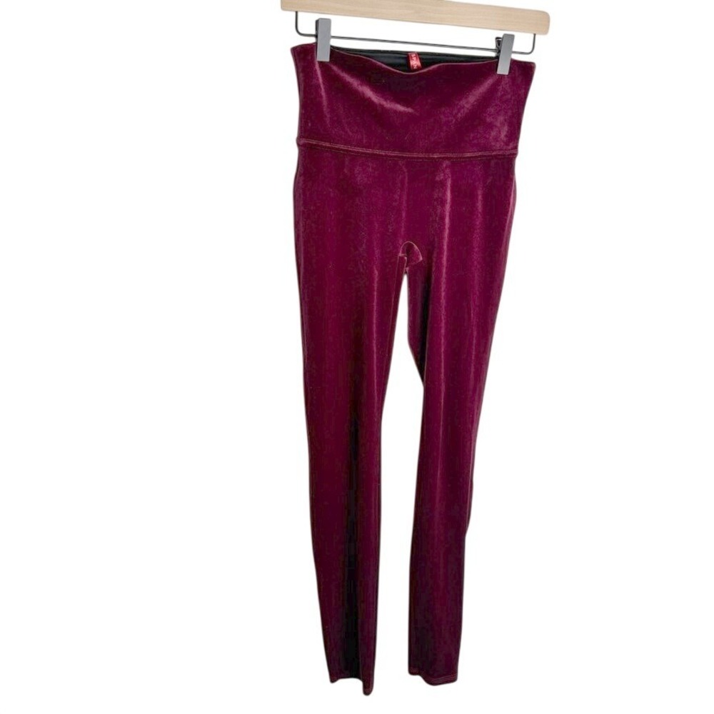 Spanx Women Velvet High Waisted‎ Leggings M Burgundy Wine Red Holiday Party Chic